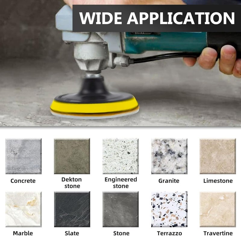Ceeintee 4 Inch Diamond Polishing Pads, 18 PCS 50-8000 Grit Wet/Dry Granite Stone Polish Pad Kit with 5/8’’-11 Backer Pad, Drill Adapter and Wool Disc for Granite Marble Concrete Stone Tile - Image 5
